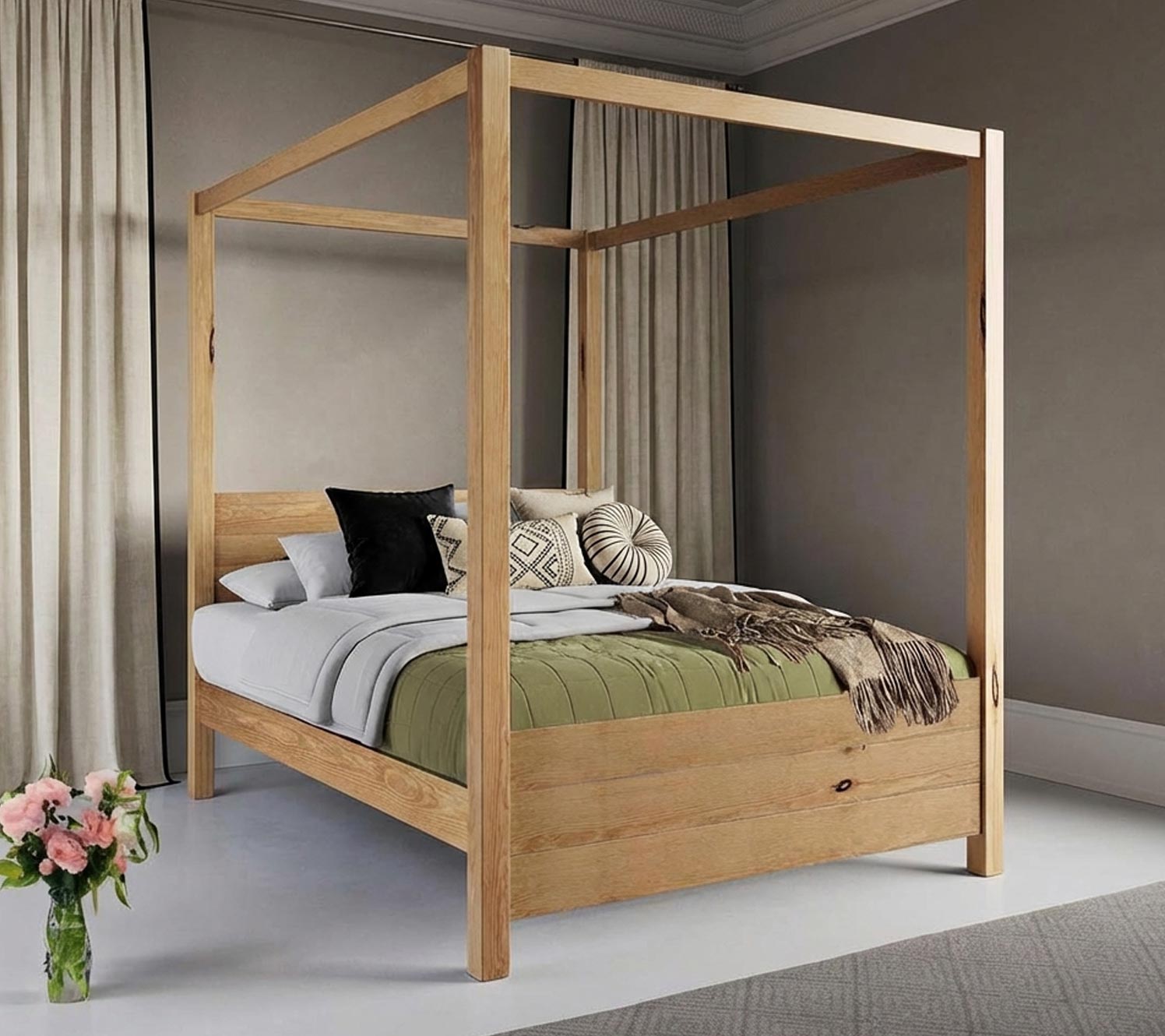 Añadir textiles a las ideas de decoración de dormitorios en crema y negro