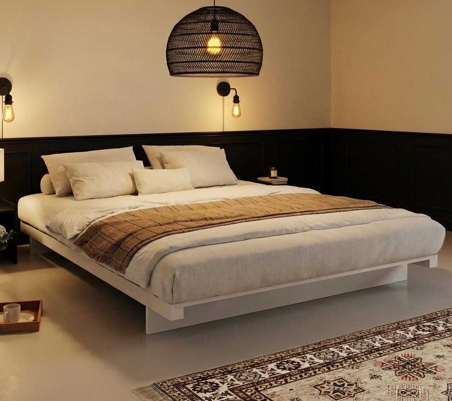 Iluminación suave para dormitorios en negro y crema