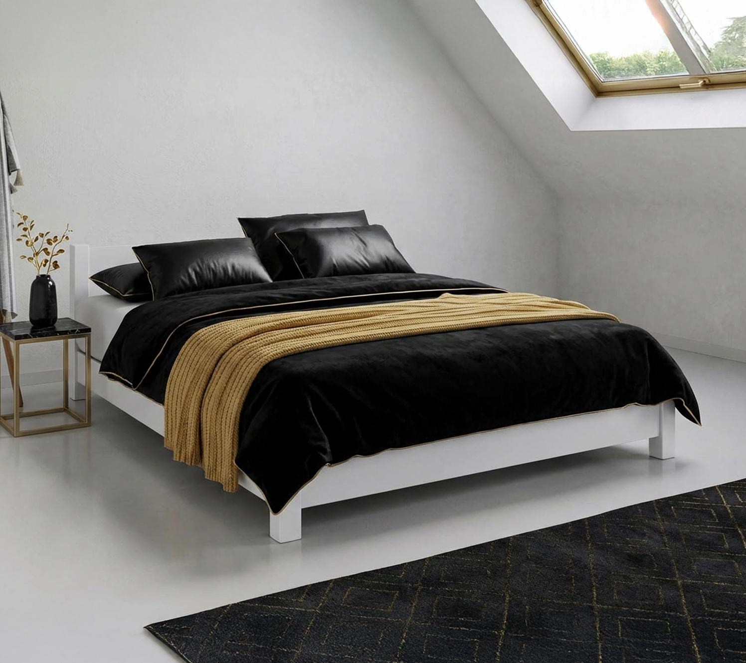 Textura en ideas de decoración de dormitorios en negro y dorado