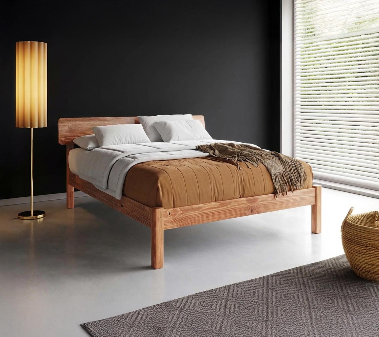 Paredes negras en dormitorio dorado y negro