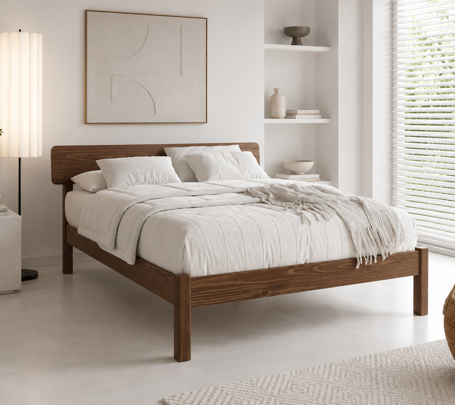 decoración de dormitorio blanco, accesorios mínimos