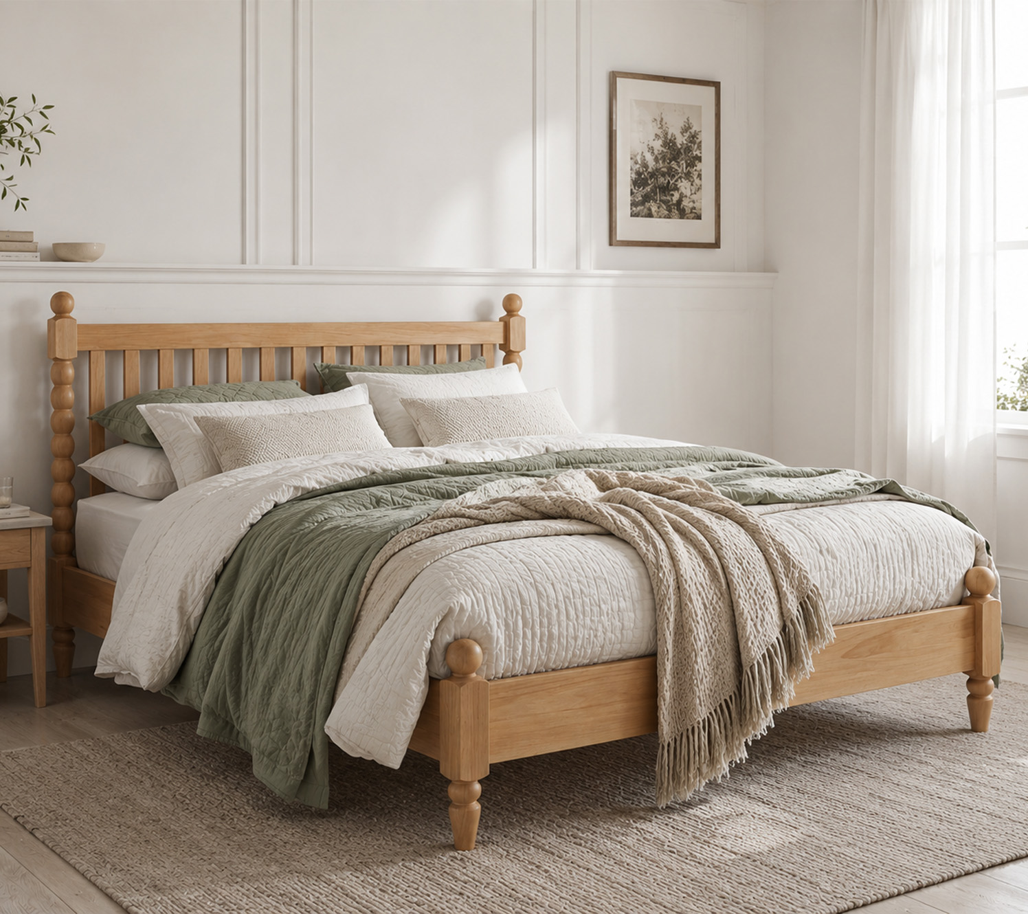 estilo de dormitorio blanco con ropa de cama en capas